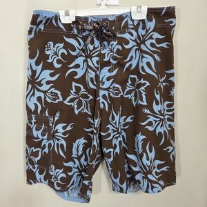 ⭐️Point Zero Brown and Blue Floral Board Shorts Size Med